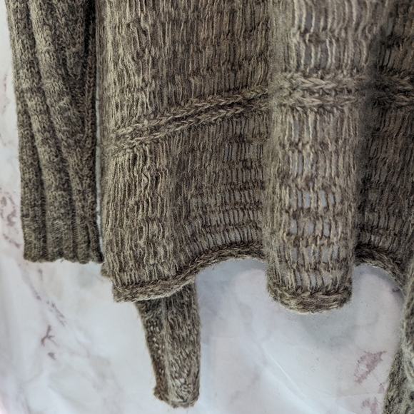 BKE Sweater Women Large Brown Wool Cardigan Tunic Open Front Boho Feather Fringe - Picture 8 of 11